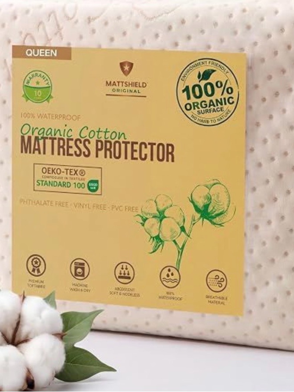 Mattshield original waterproof organic cotton mattress protector